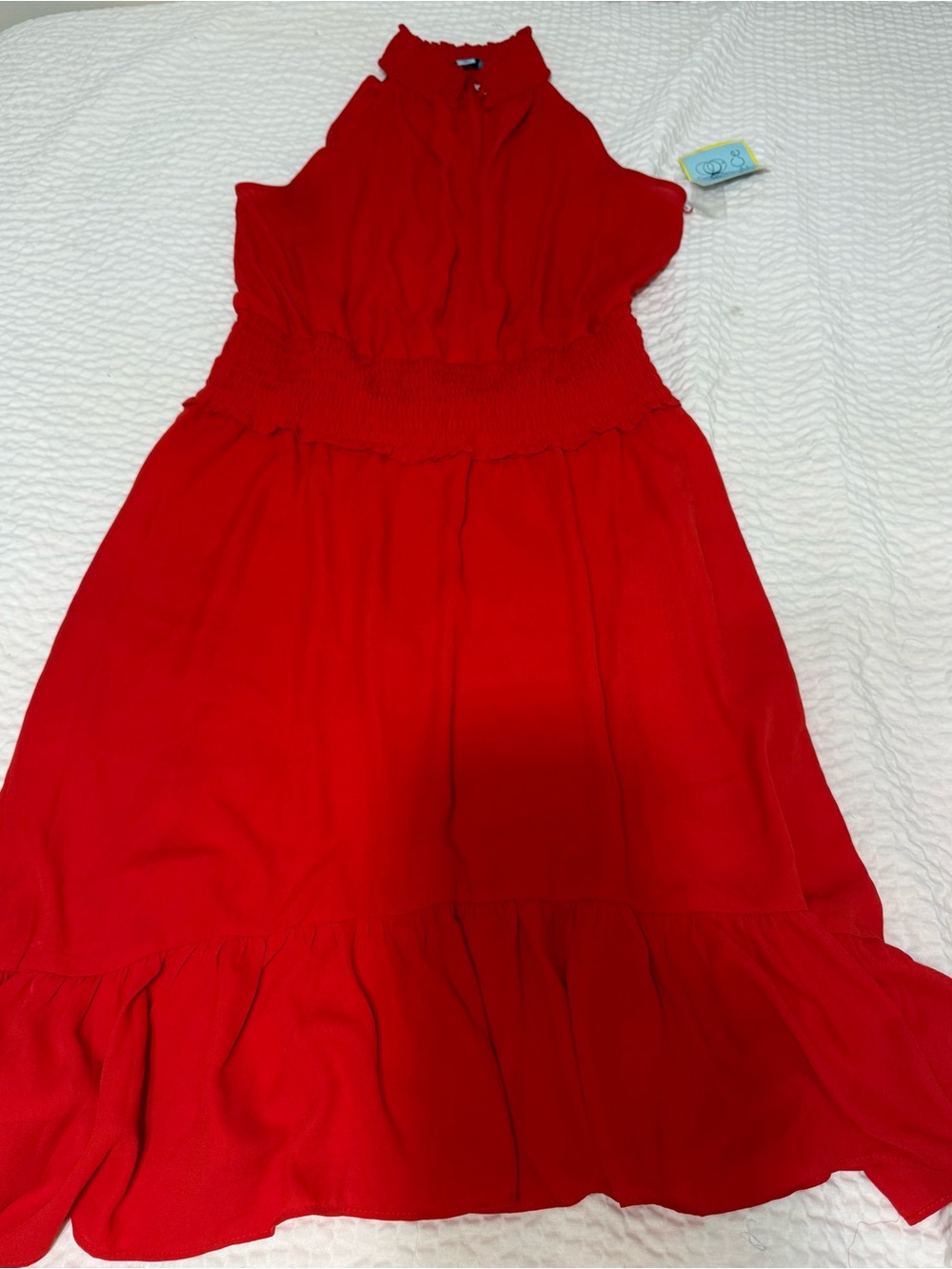 (NWT) Women’s Red Halter Neck Smocked Waist Dress.